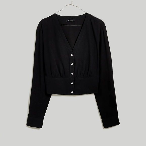 Madewell V-Neck Button-Front Shirt in True Black size XS NWT NO457 - Picture 6 of 12
